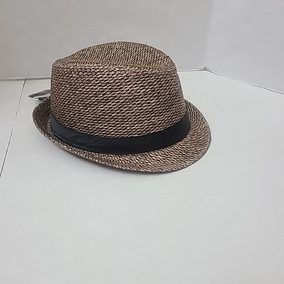100% Paper Straw Brown Trilby Fedora Hat Brown,Black Band Unisex NWT M 57cm/22" - Picture 3 of 13